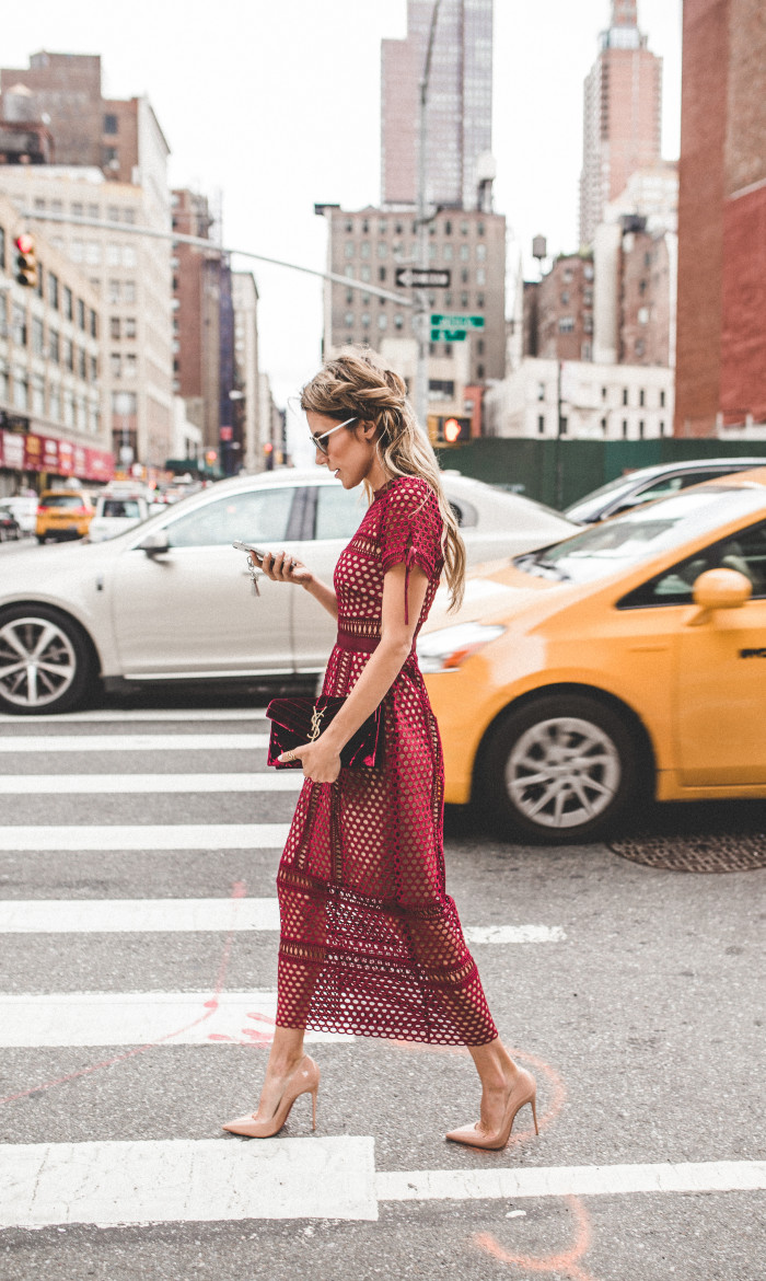 burgundy dress nyfw