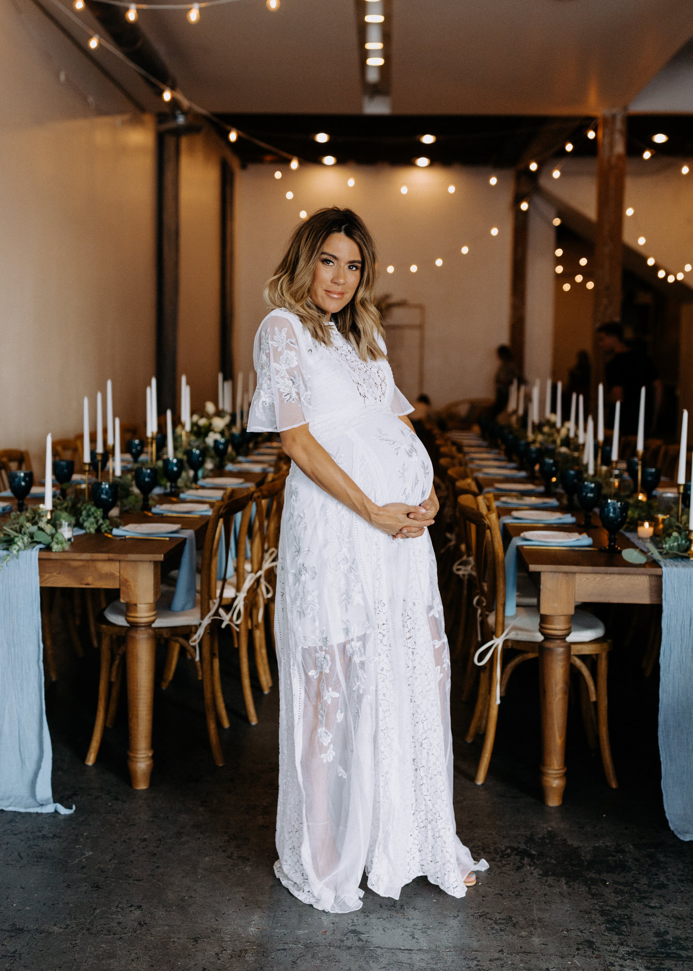 white maxi pregnancy dress