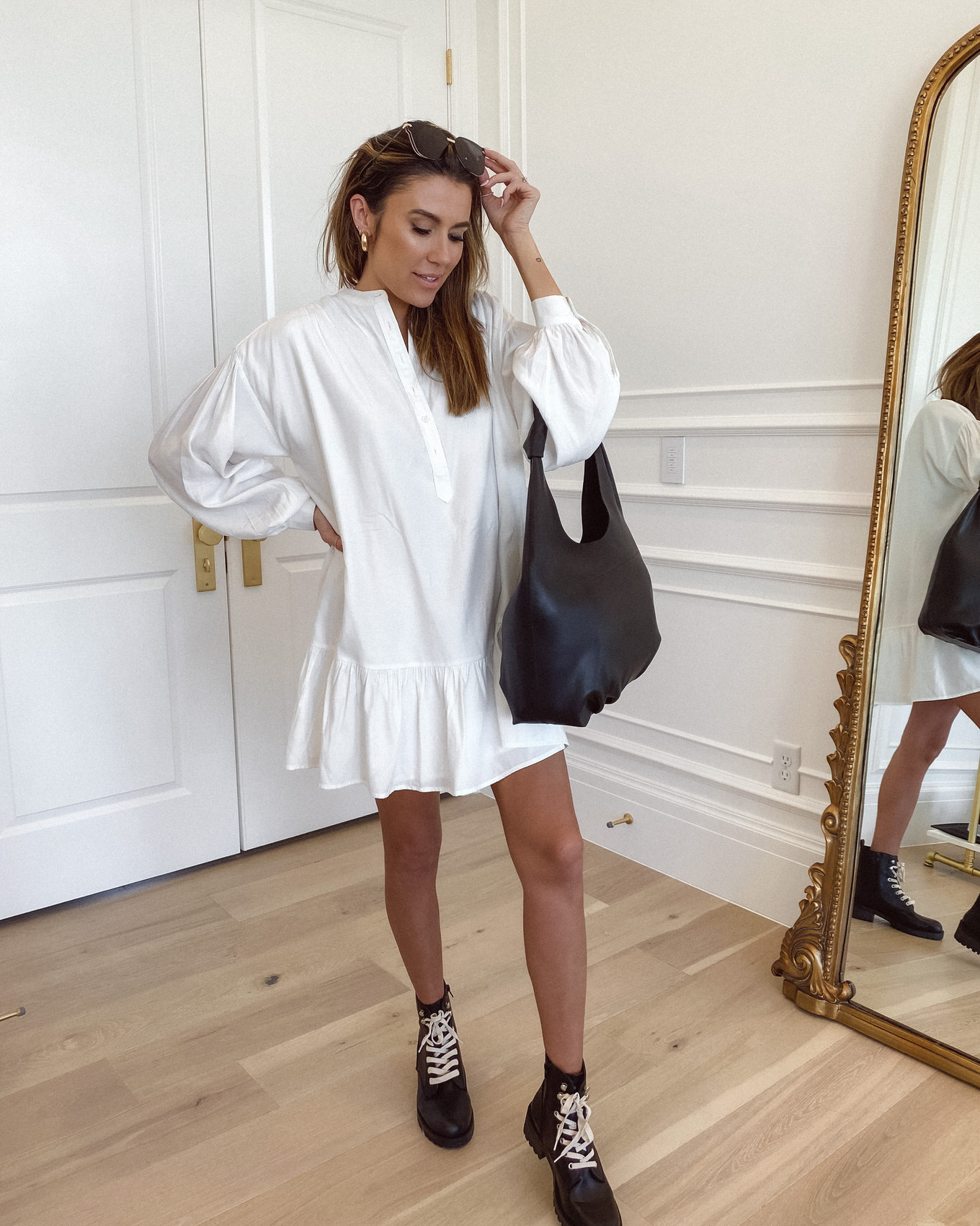 white dress with black combat boots