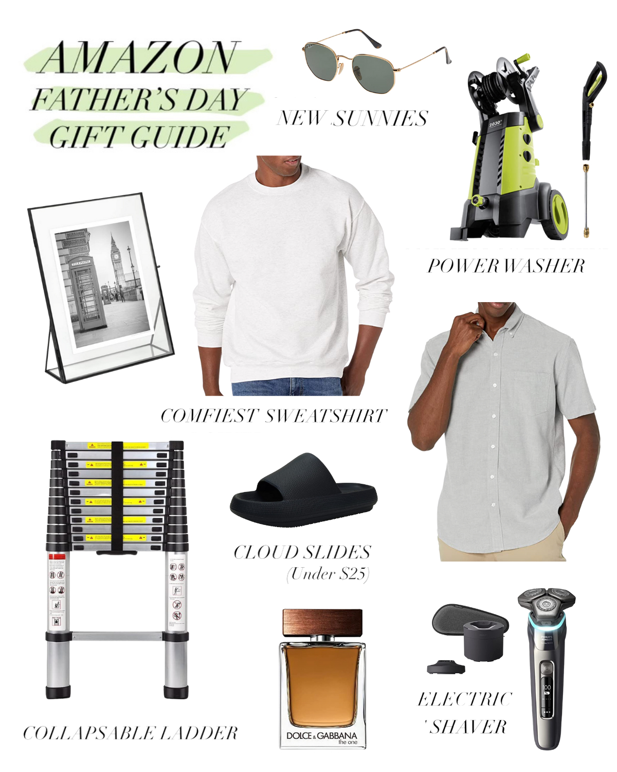 amazon souvenir guide, fathers day souvenir ideas, fathers day souvenir guide, fathers day, amazon, mens clothing, deject slides, power washer, electric shaver, ladder, cologne, ray bans, sunglasses.