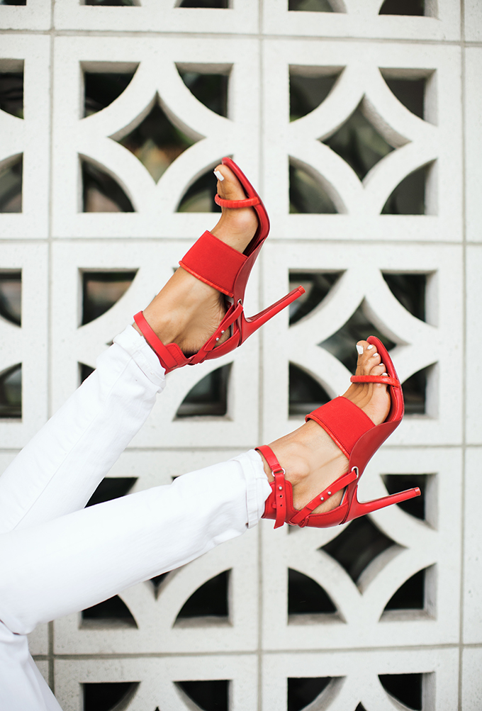 Red strappy shoes clearance