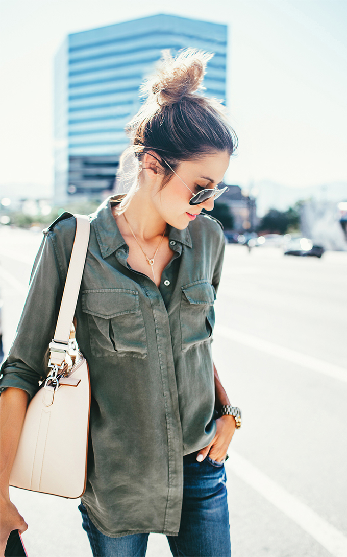 green blouse outfit