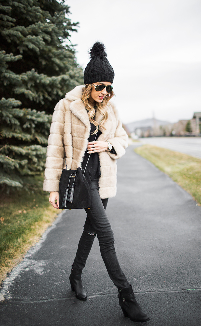 All Black with Fur Coat Hello Fashion Blog Outfits