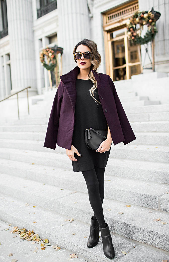 Black Dress and Burgundy Holiday Look Hello Fashion Who What Wear