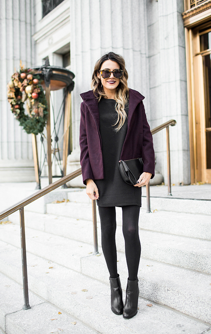shift dress with tights and booties