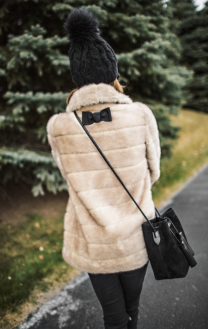 Cute Fur Coat with Black Bow Hello Fashion Blog