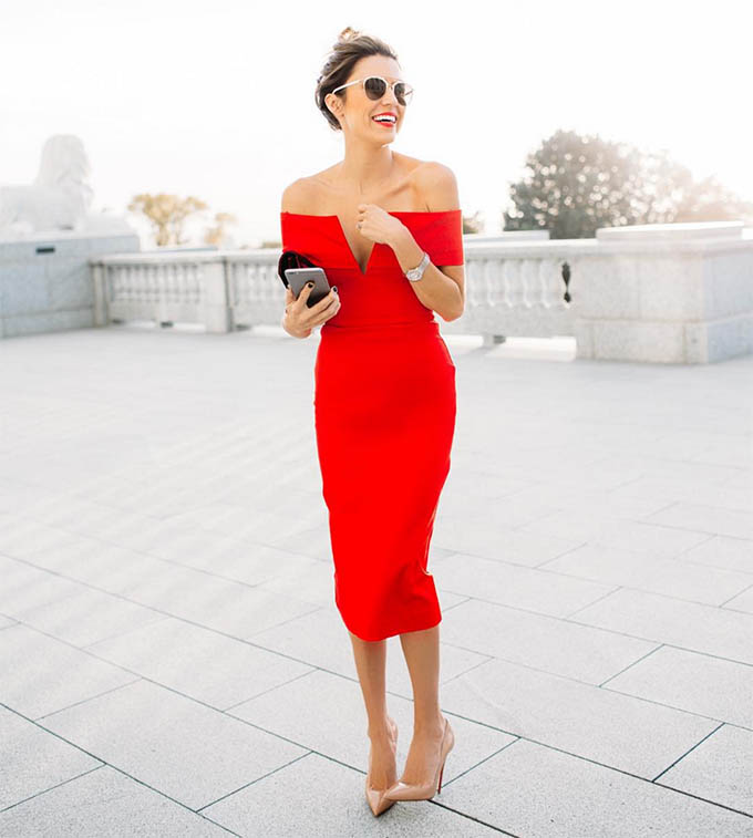 Red Off The Shoulder Dress Fashion Blogger