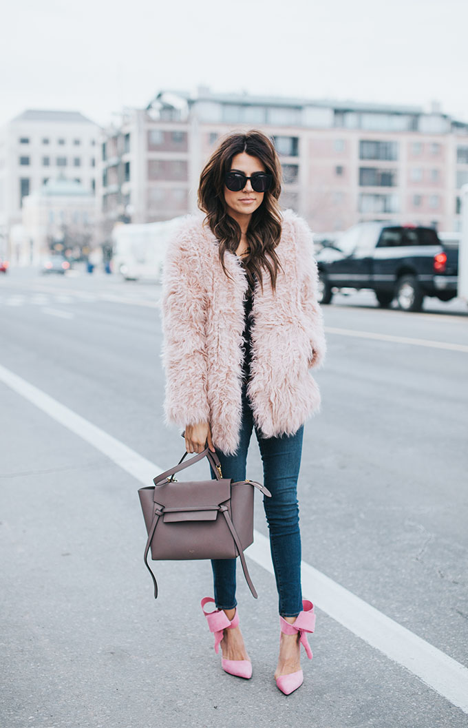 Pink Faux Fur Coat Hello Fashion Blog Outfits