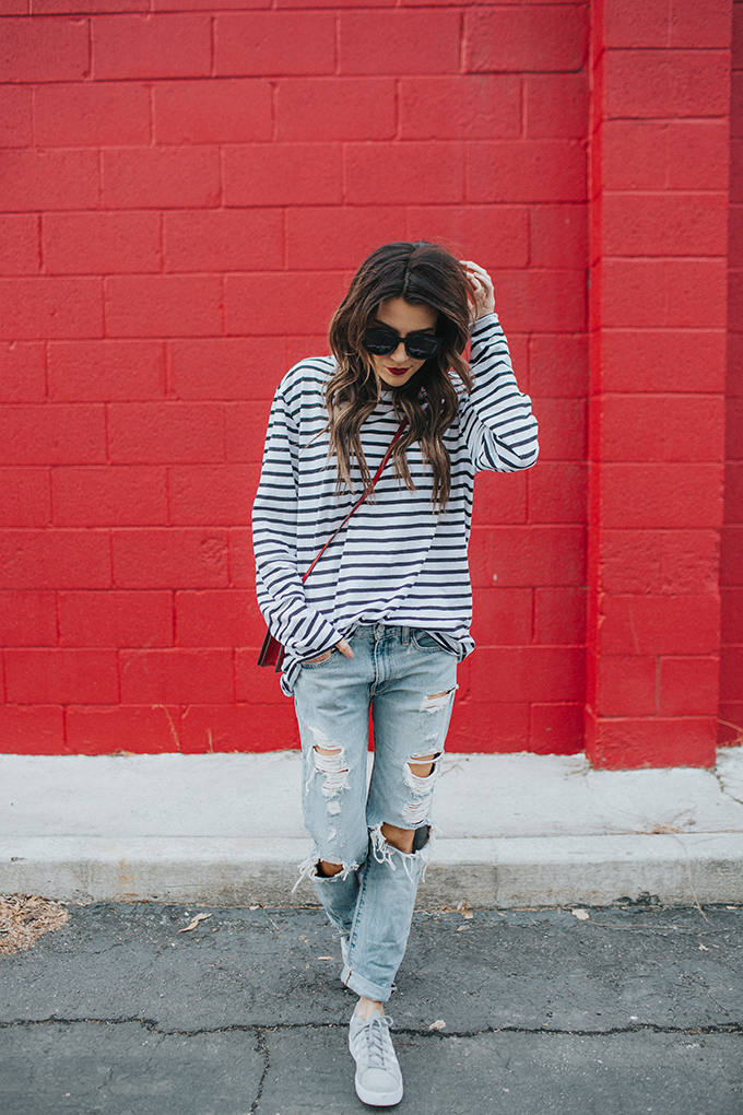 Hello Fashion Blog Stripe Top and Sneakers