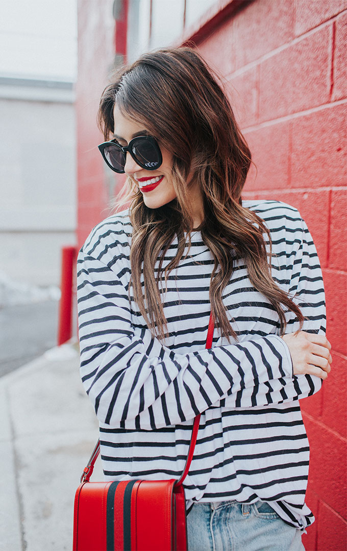 Stripe Top and Red Lipstick Hello Fashion Blog