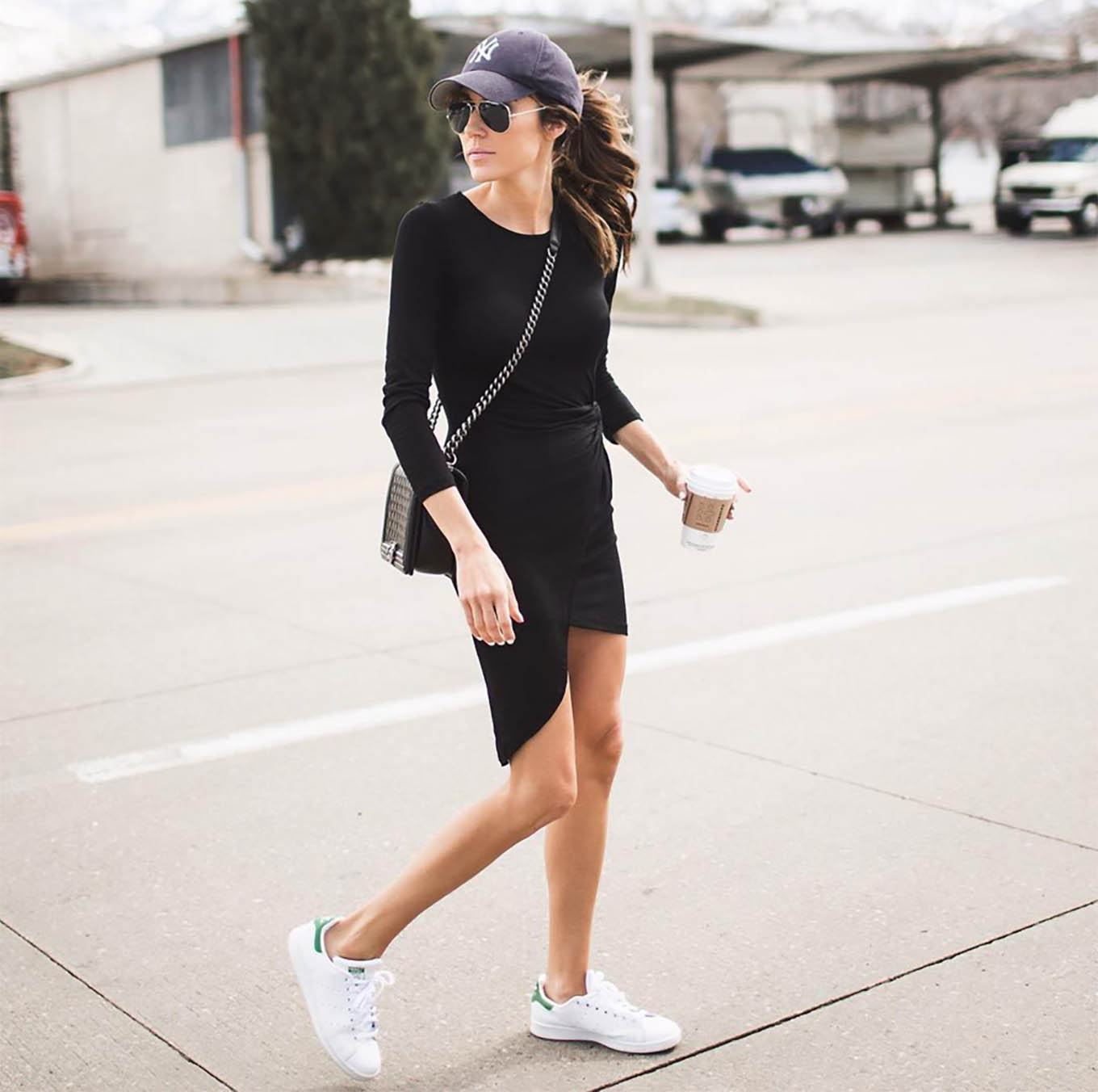 dress and sneakers