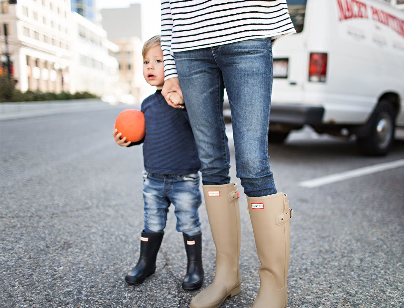 mom and kid hunter boots