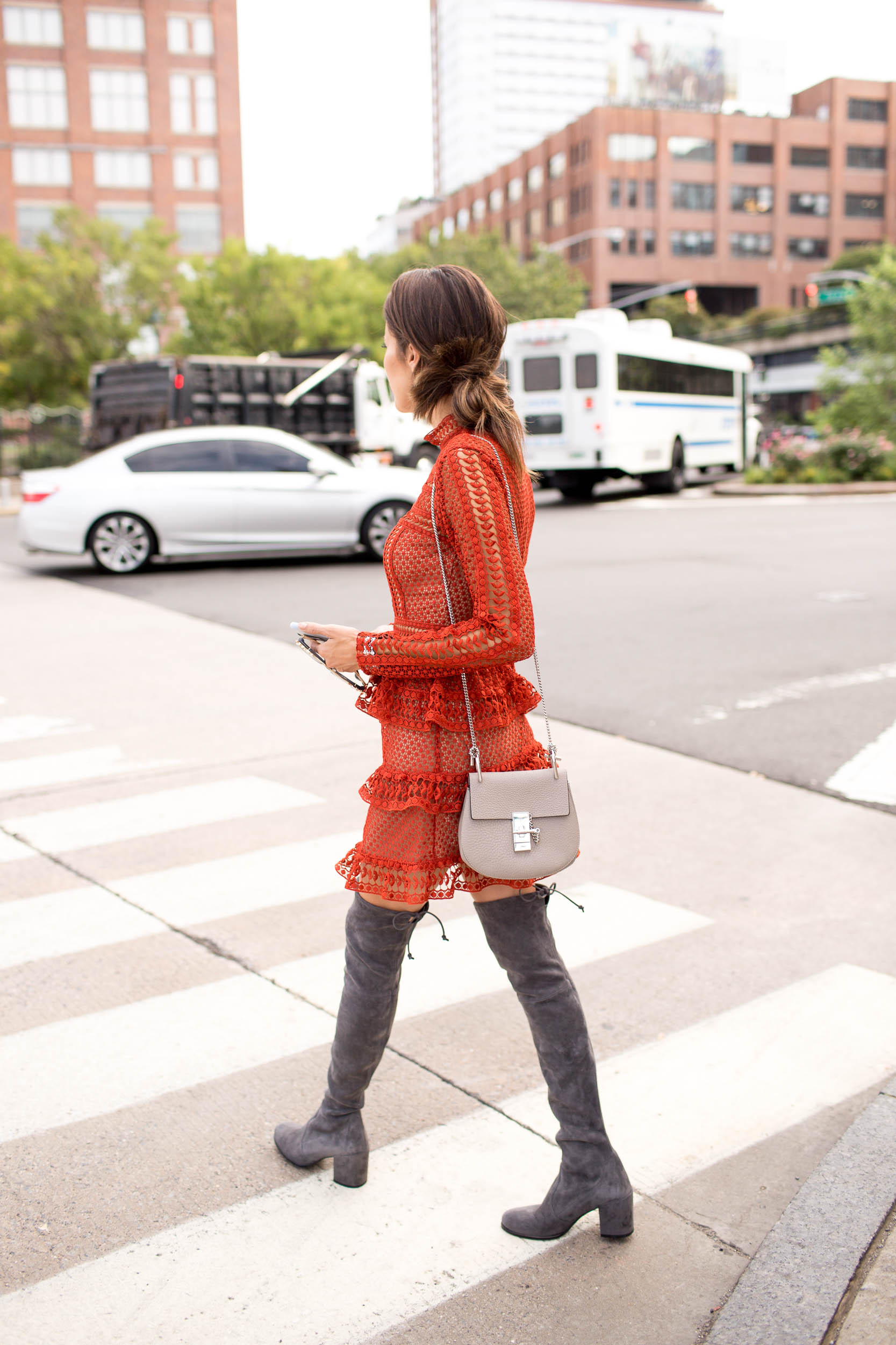 dress and over the knee boots