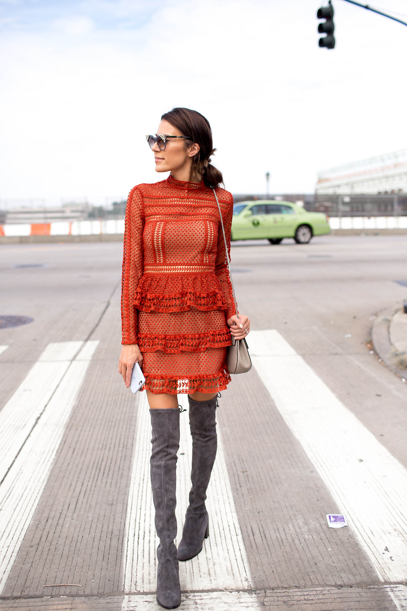 Red dress grey boots new arrivals