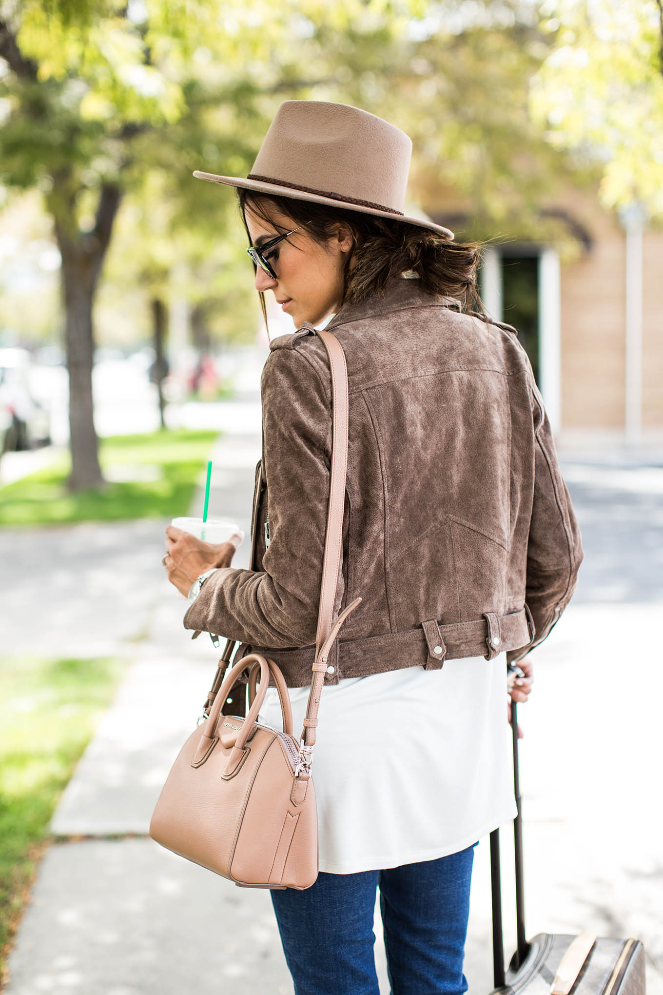 hat and moto jacket