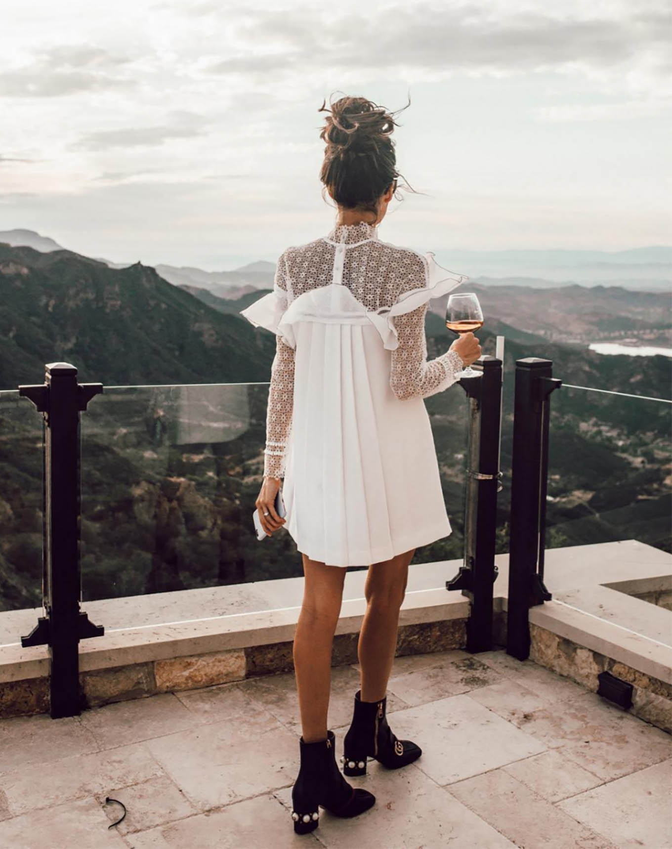 white dress and black boots