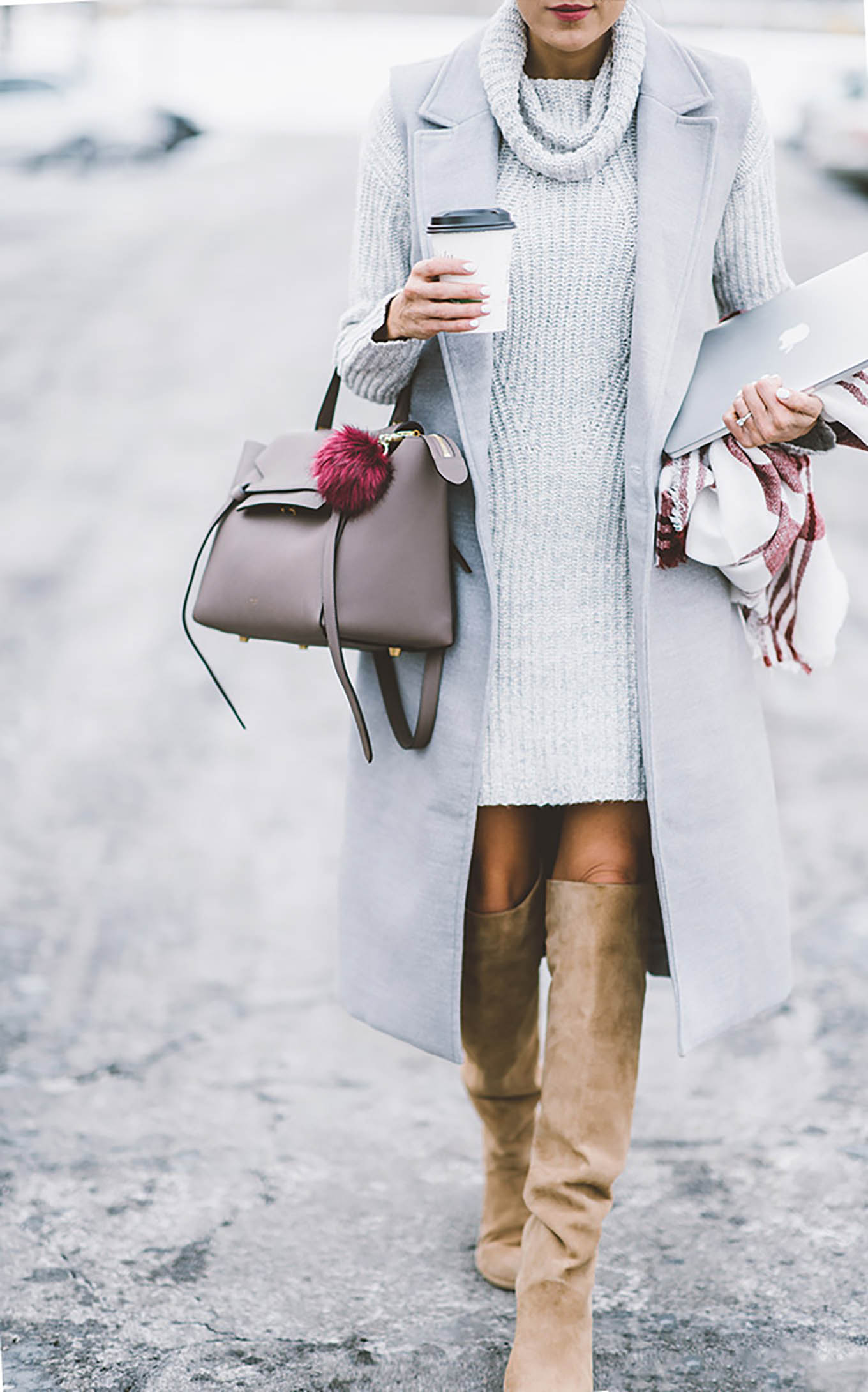 sweater dress and over the knee boots