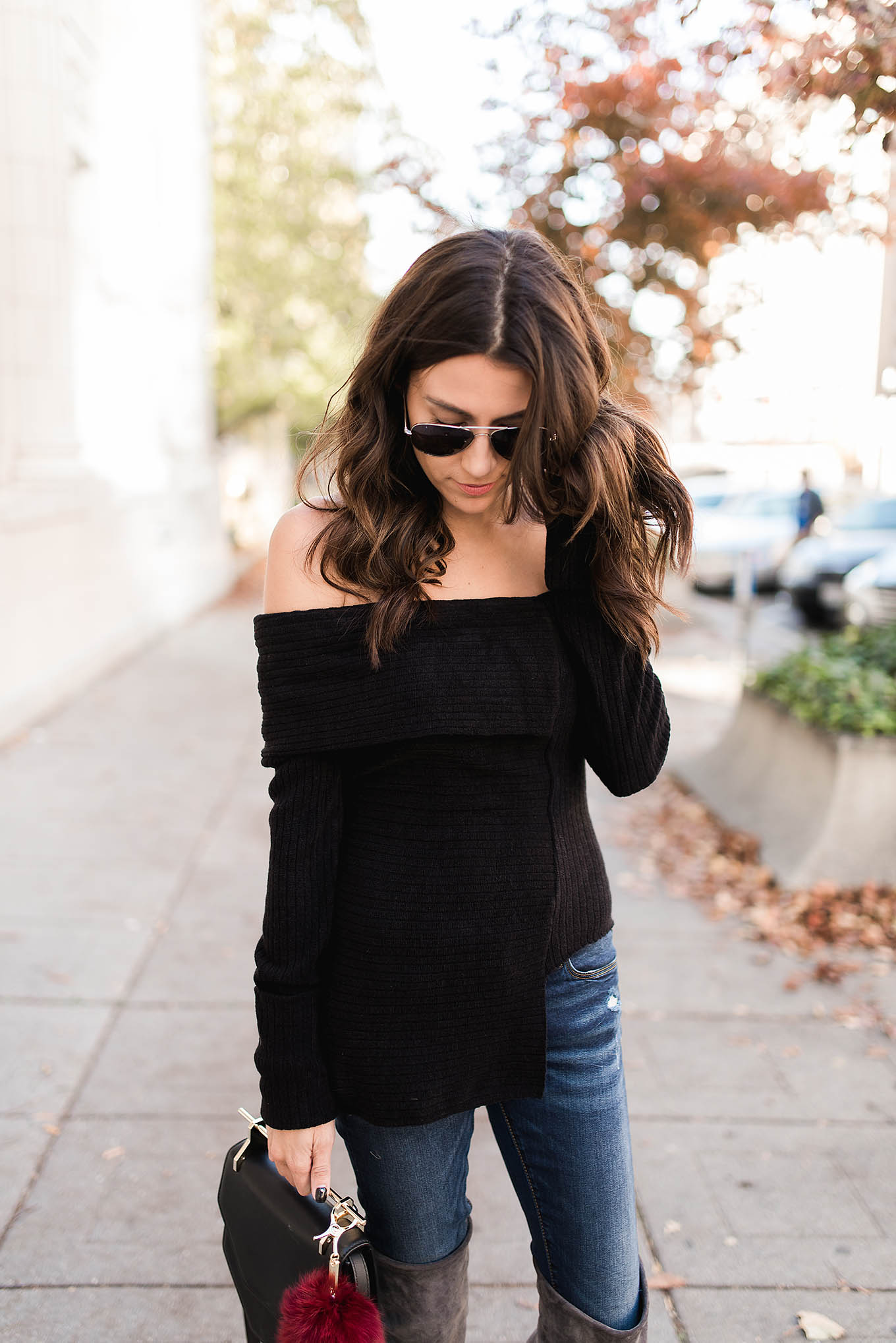 asymmetic off the shoulder sweater