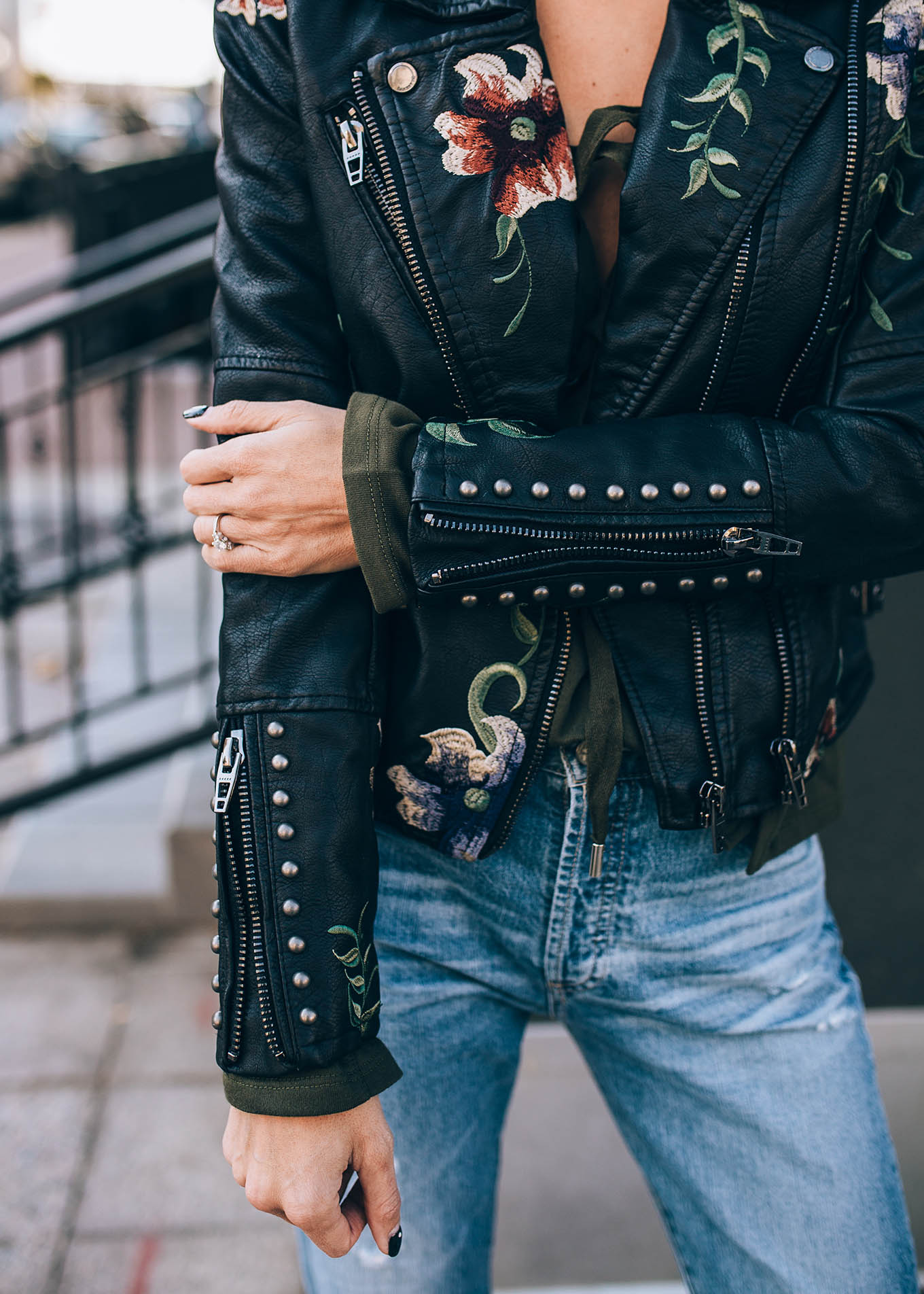 floral embroidered moto jacket