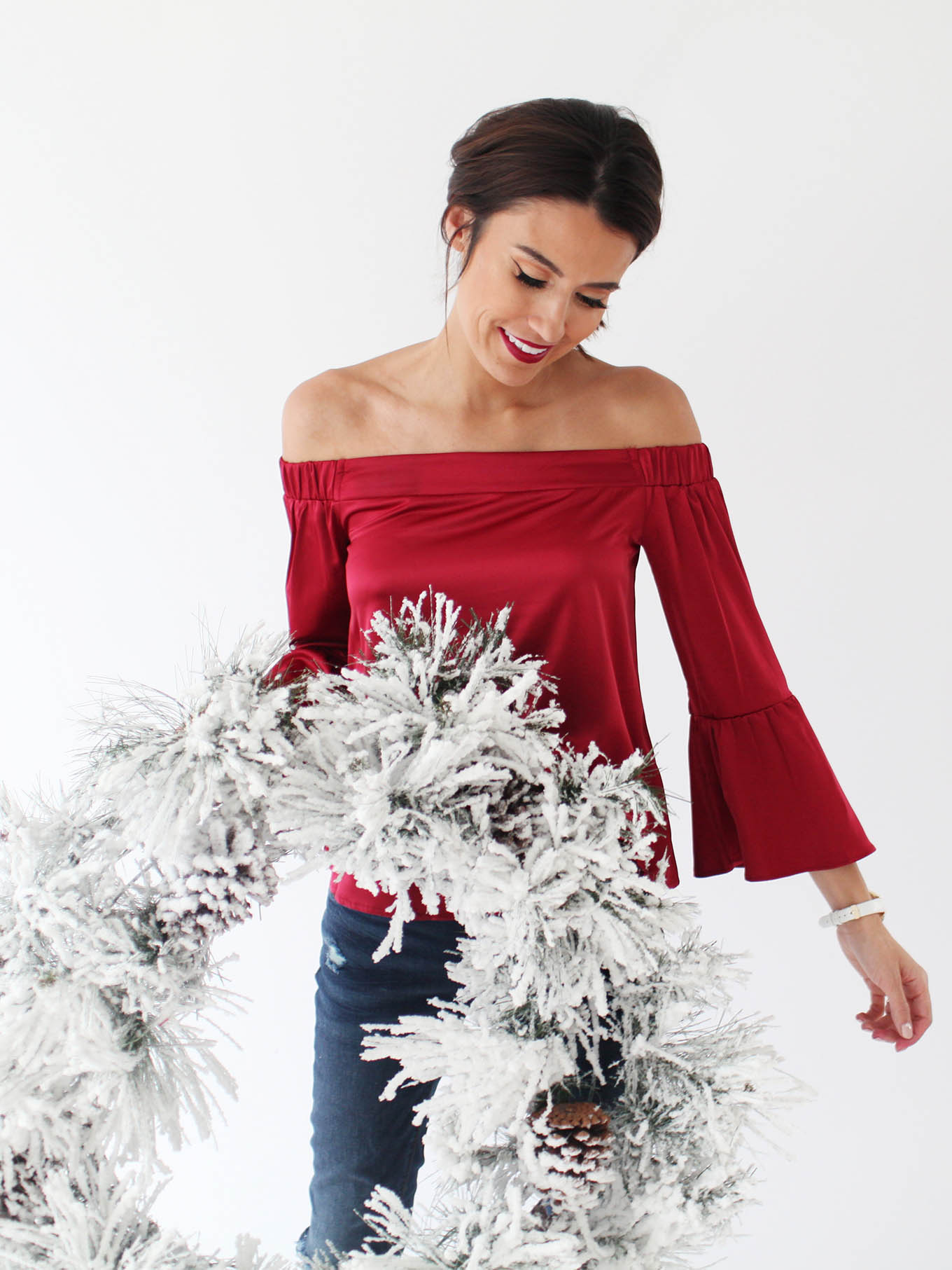 red off the shoulder top