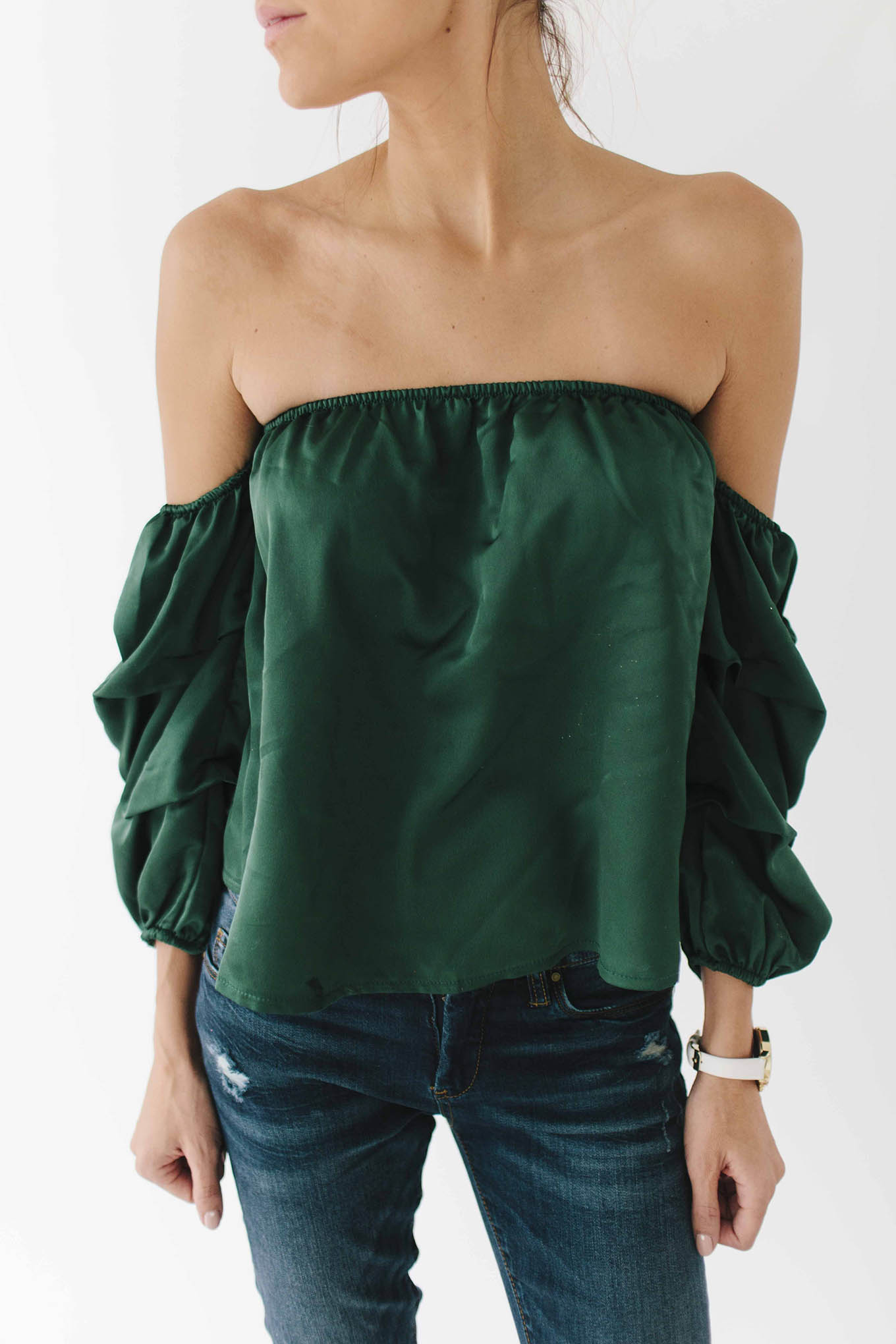 GREEN OFF THE SHOULDER TOP