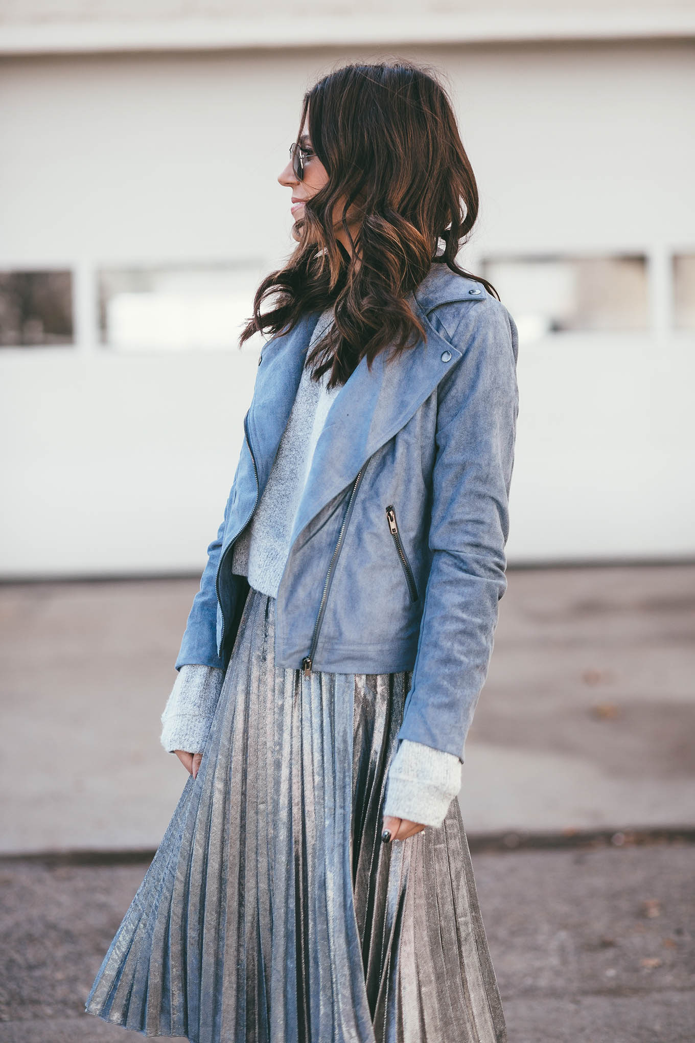 suede blue moto jacket