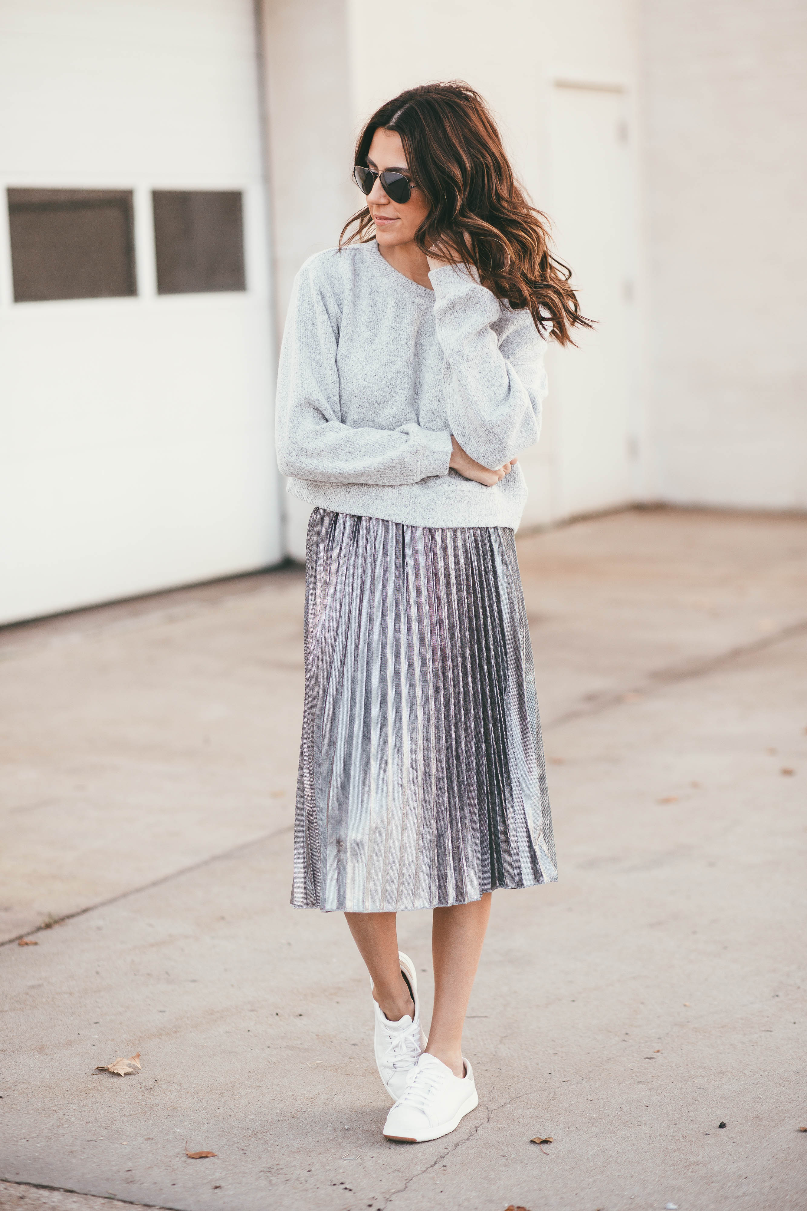 ily couture silver pleated skirt