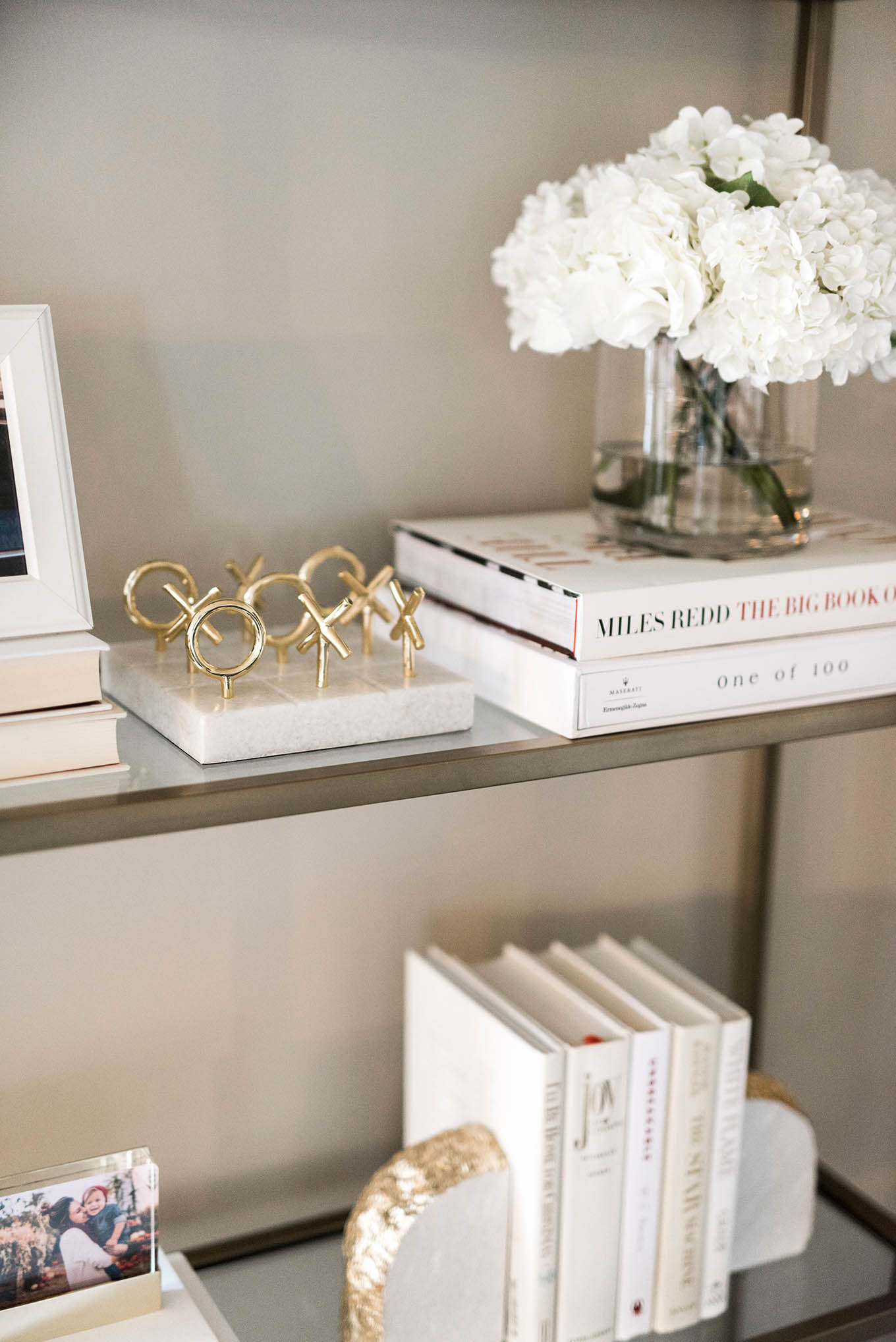 neutral bookcase decor