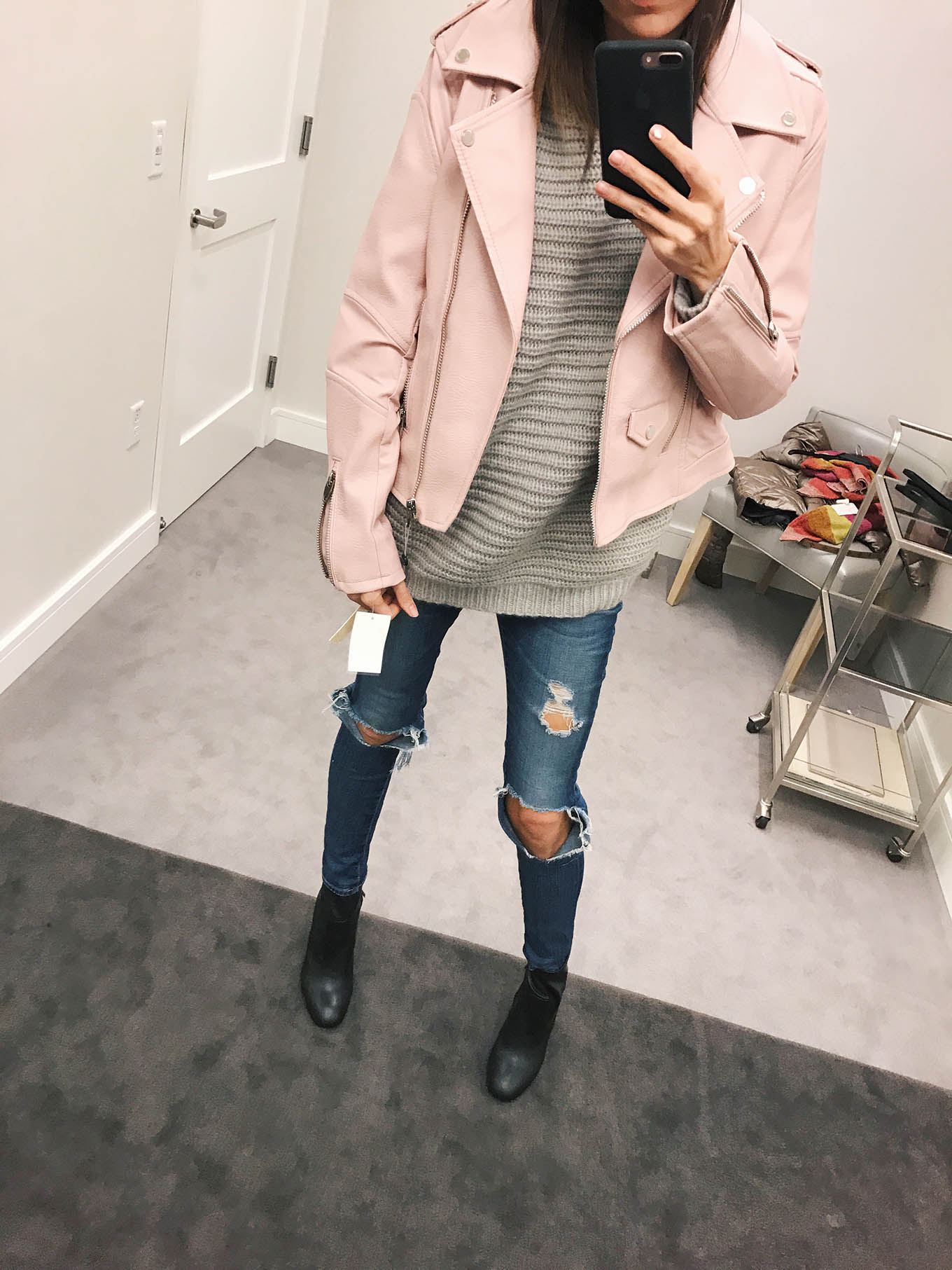 pink leather jacket