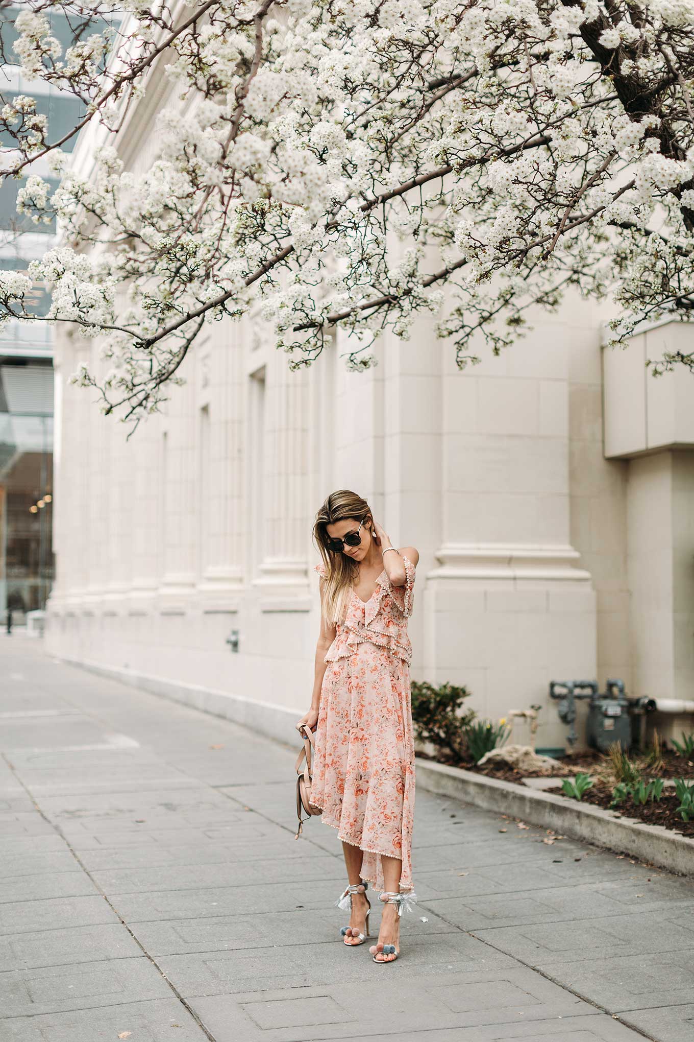 ruffled asymmetric sleeve dress