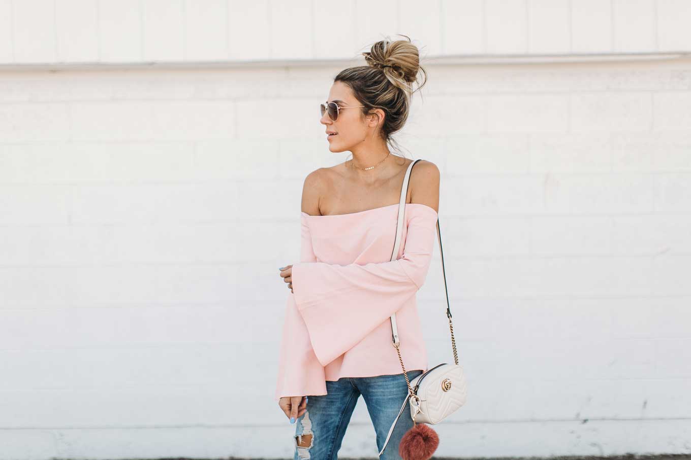 pink off the shoulder top