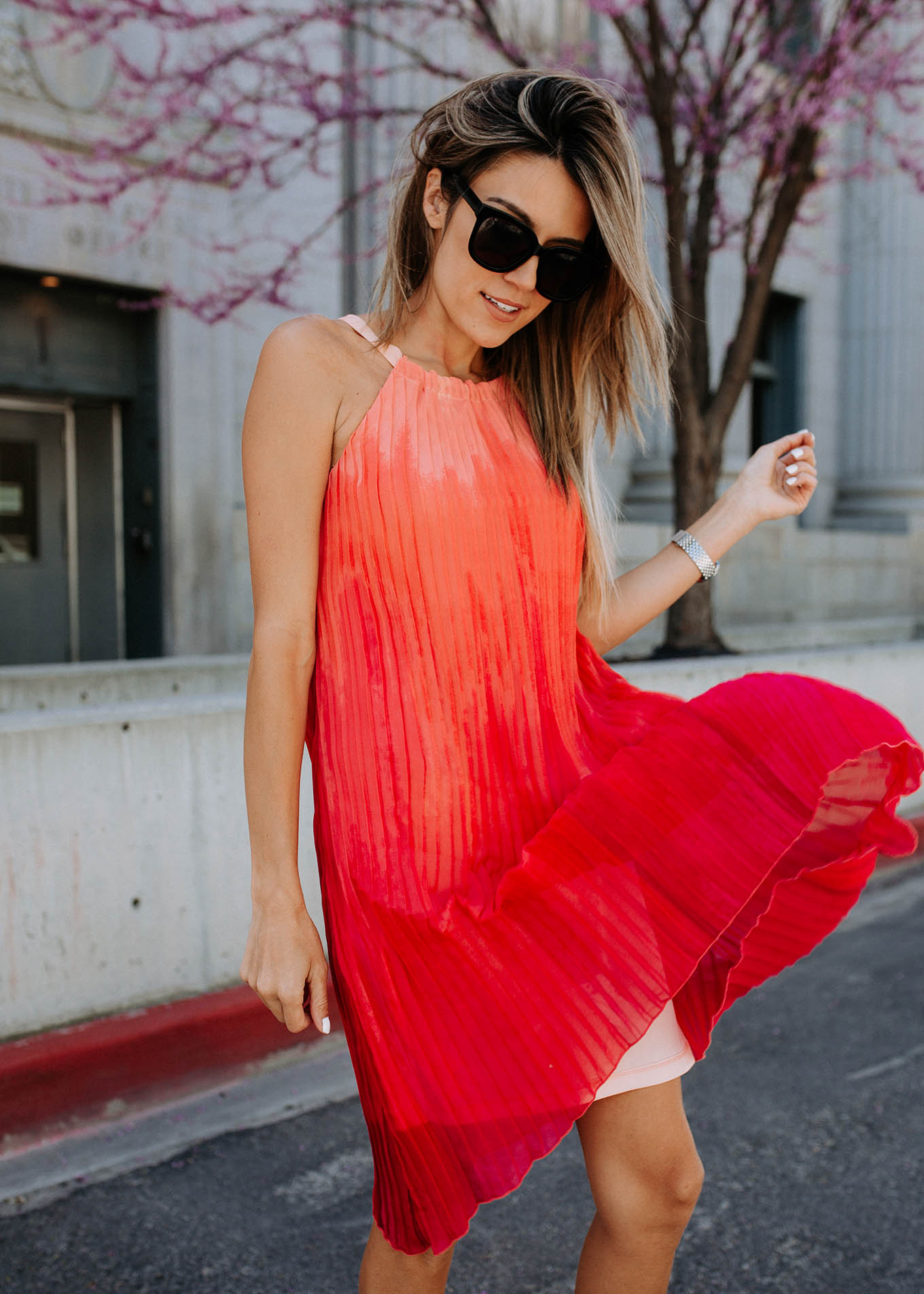 ombre pleated dress