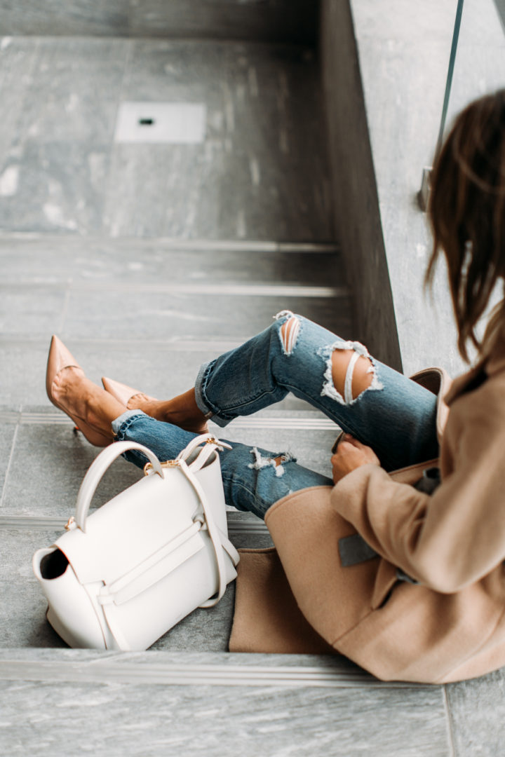 Distressed jeans and heels