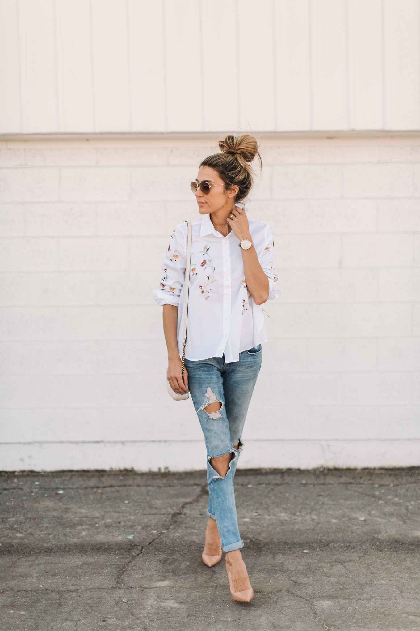 Floral button up top