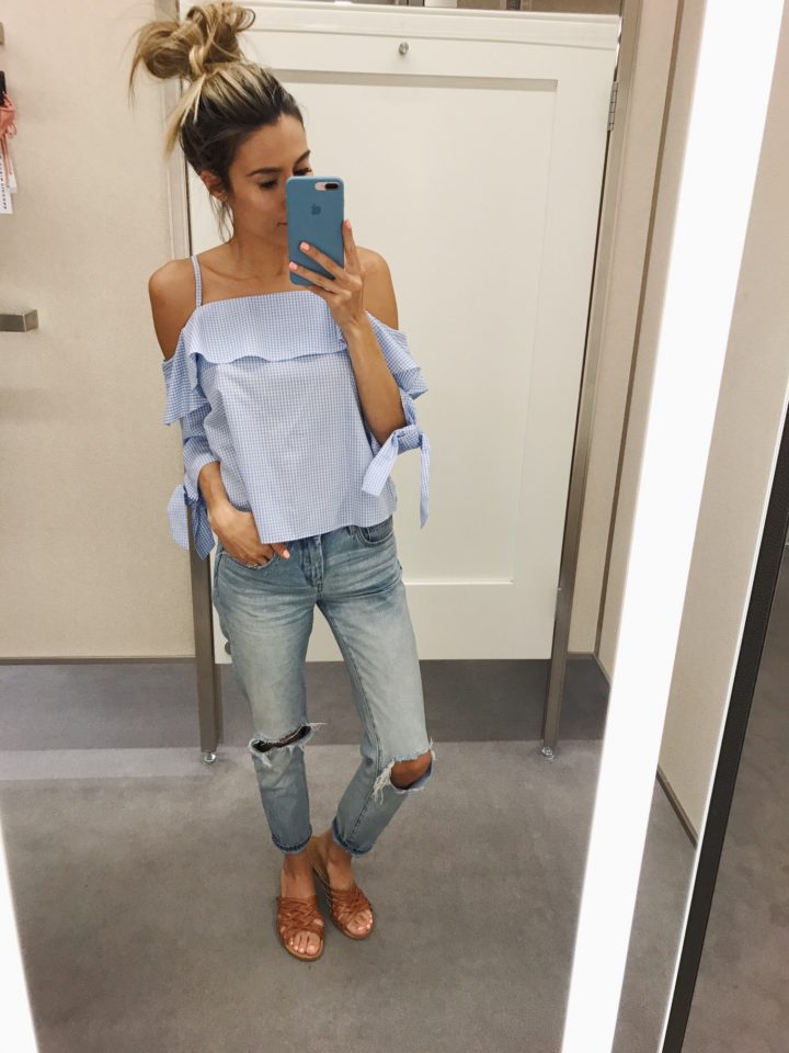 blue ruffle top