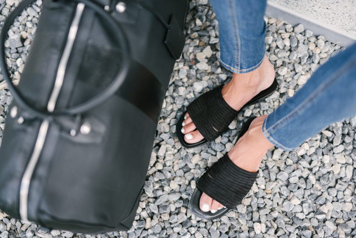 black suede slides