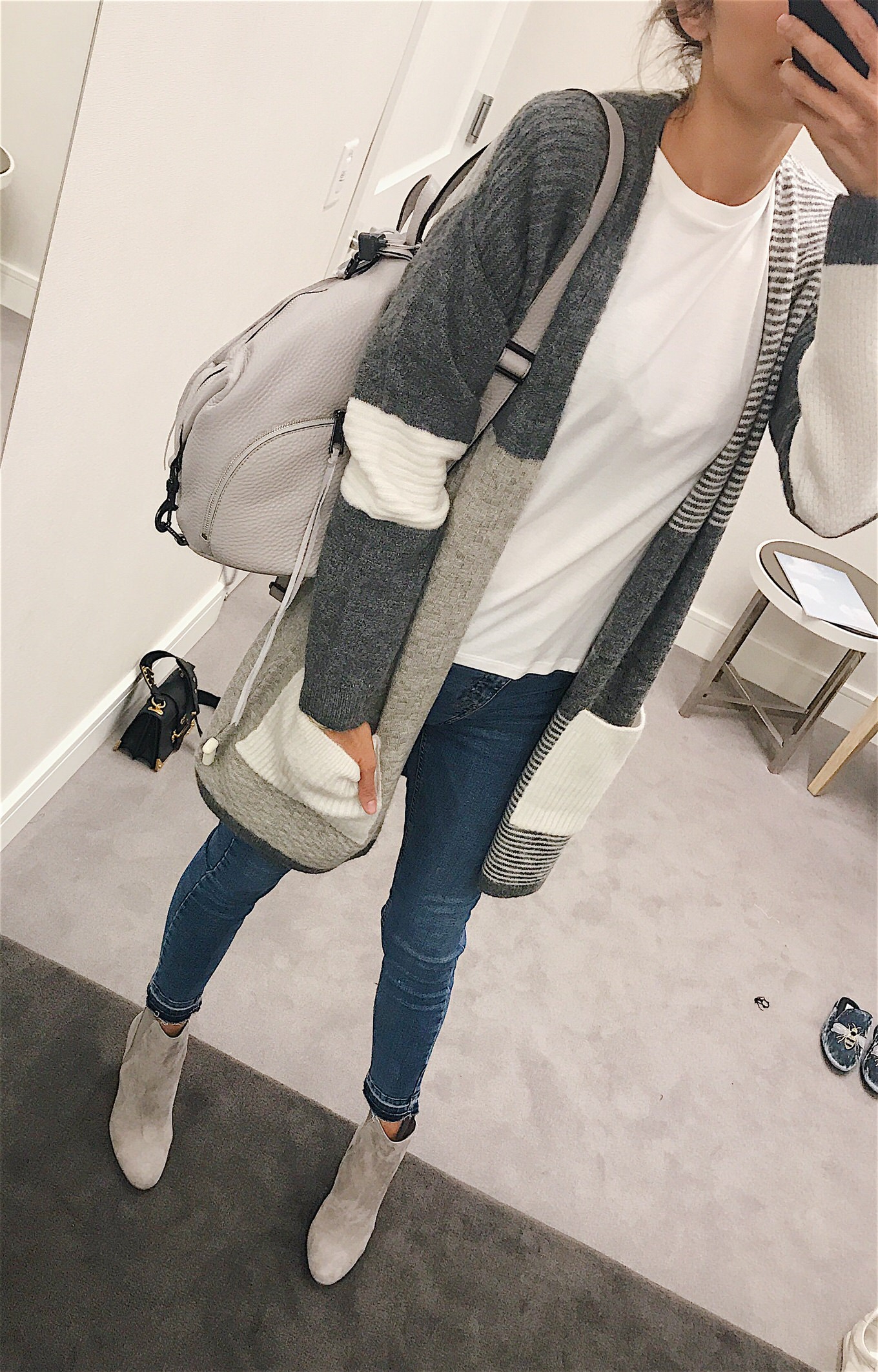 grey colorblocked cardigan