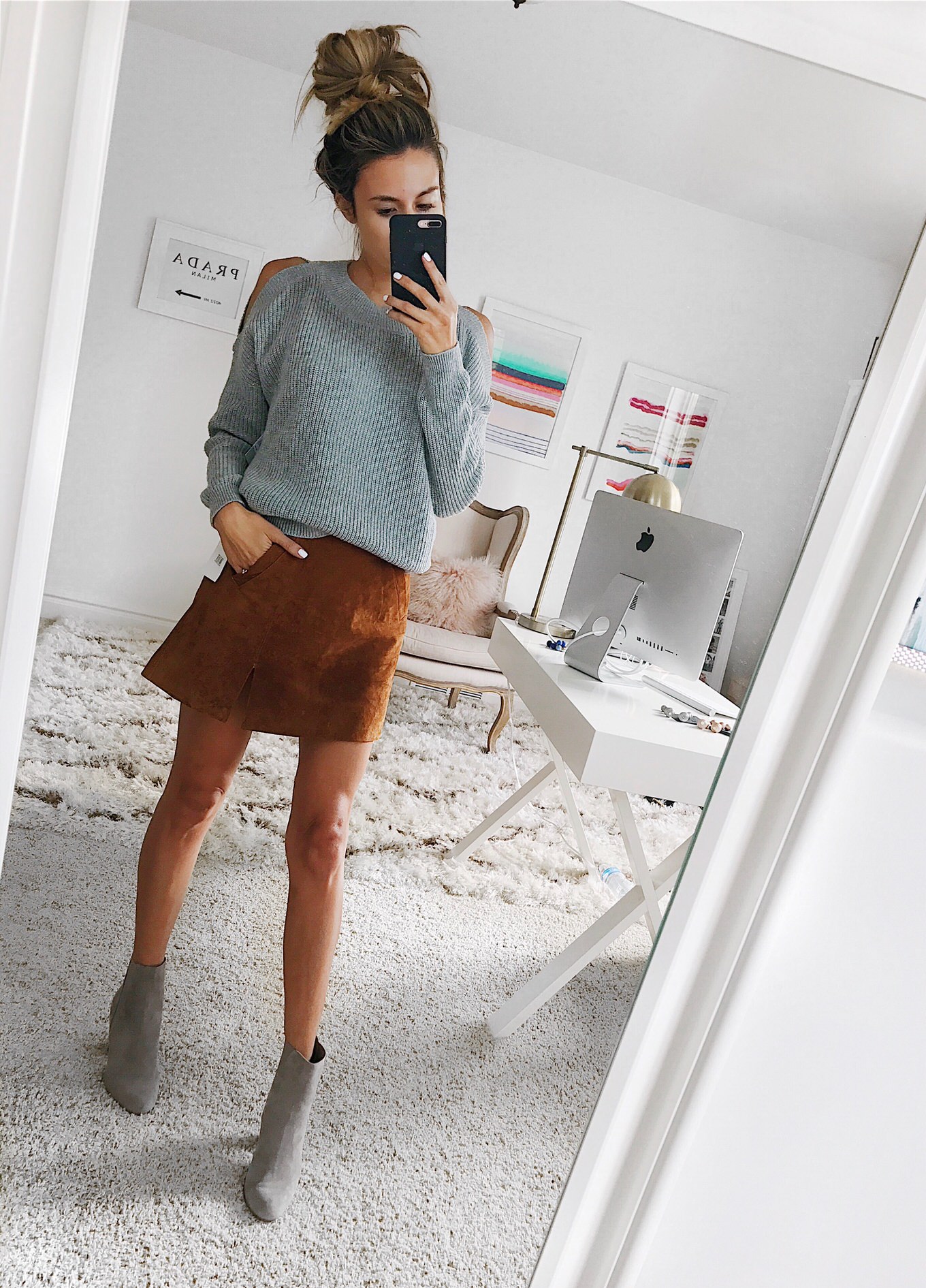 hello fashion suede skirt