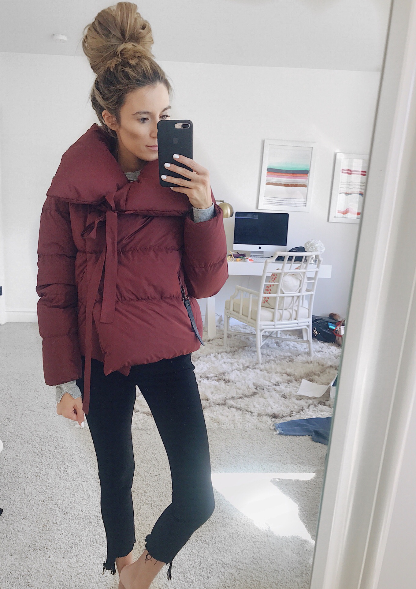 burgundy puffer coat