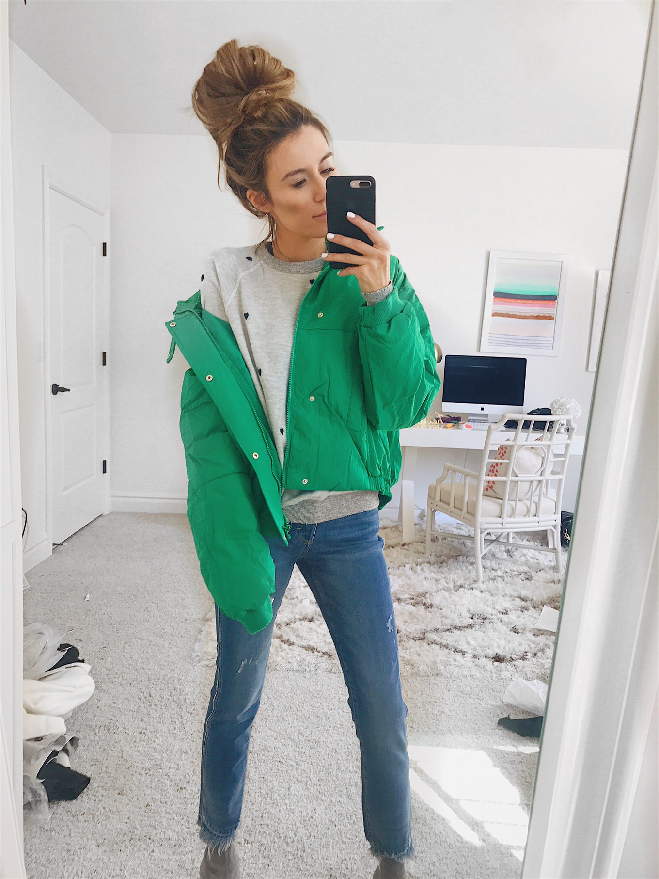 green puffer jacket