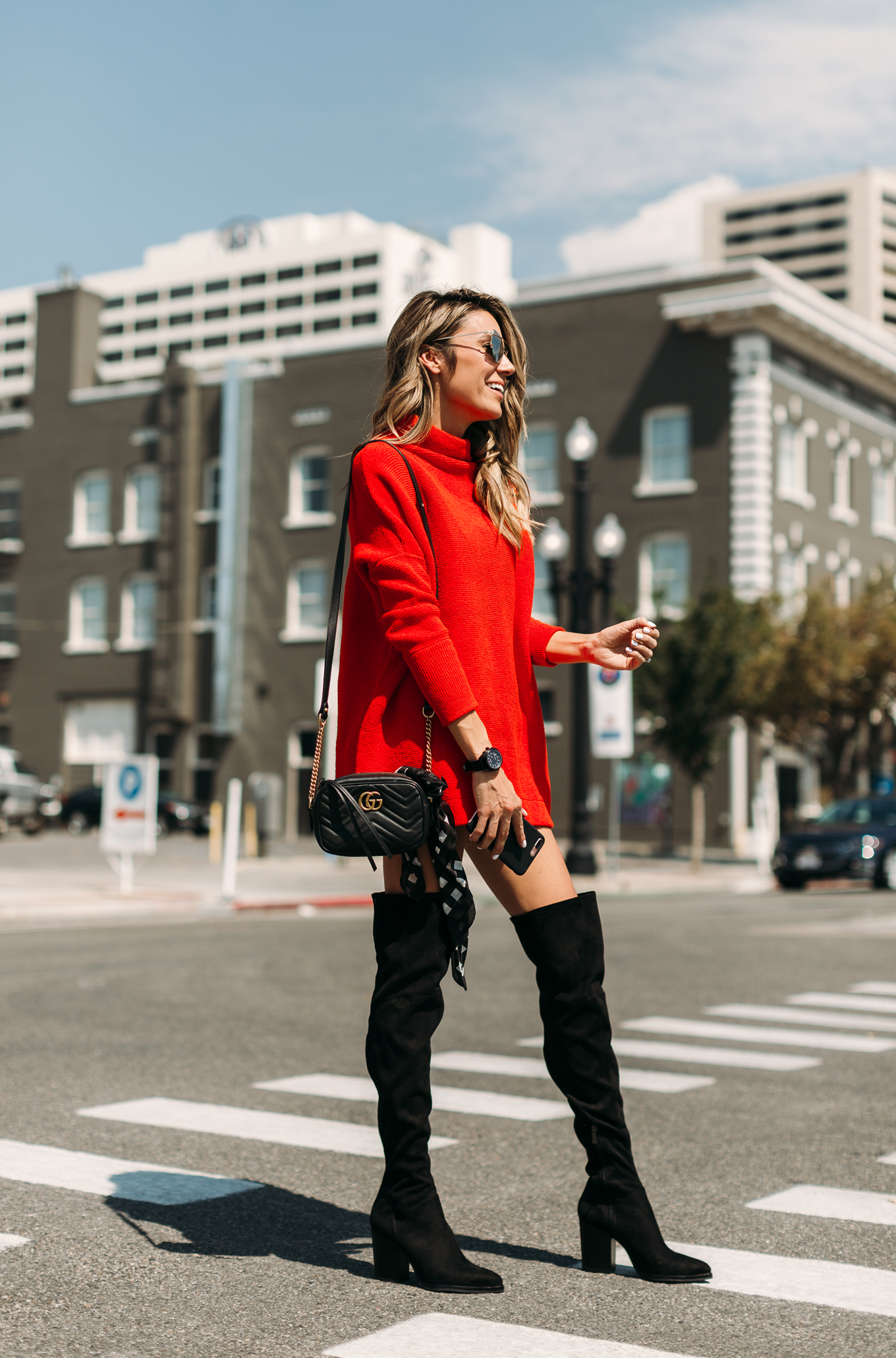 sweater dress and boots