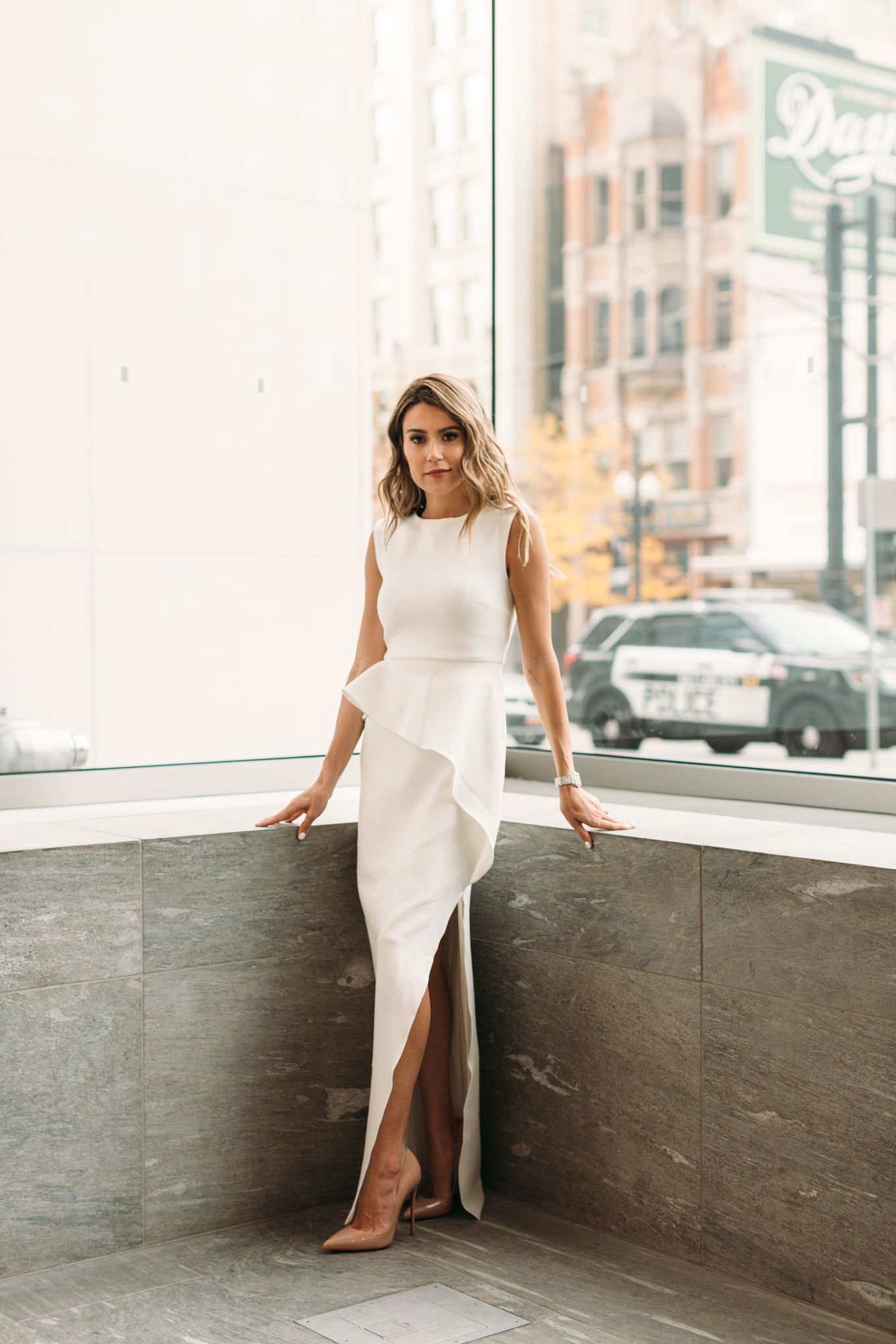 white ruffle dress