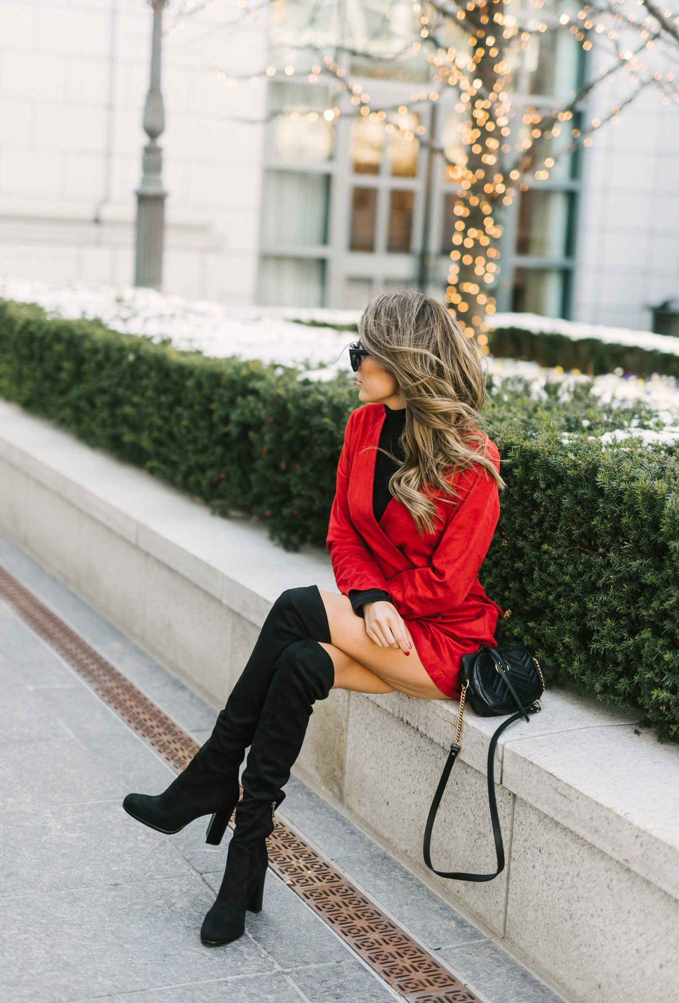 over the knee boots and dress