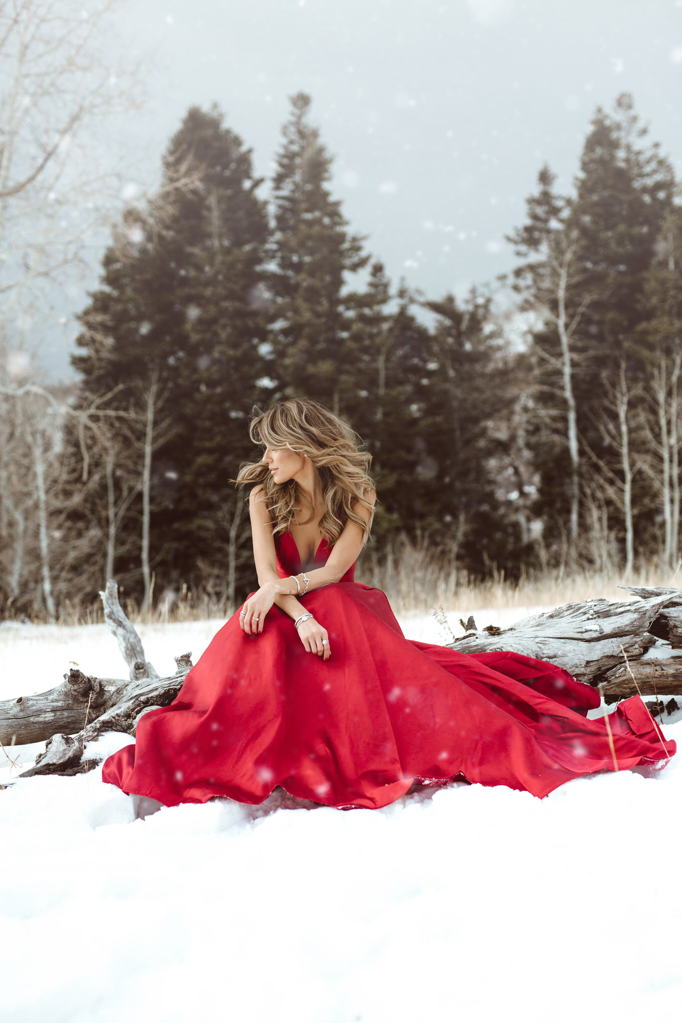 red dress and snow