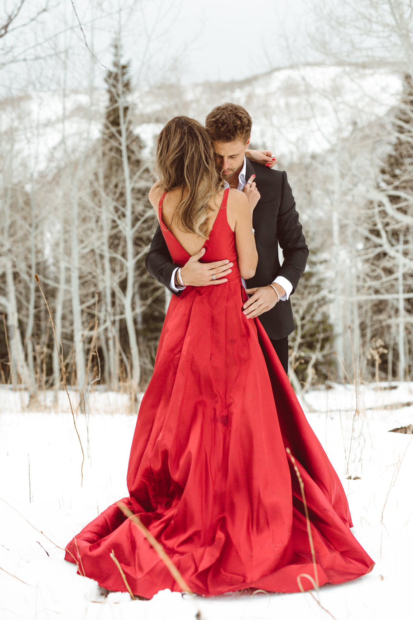 red gown in the snow
