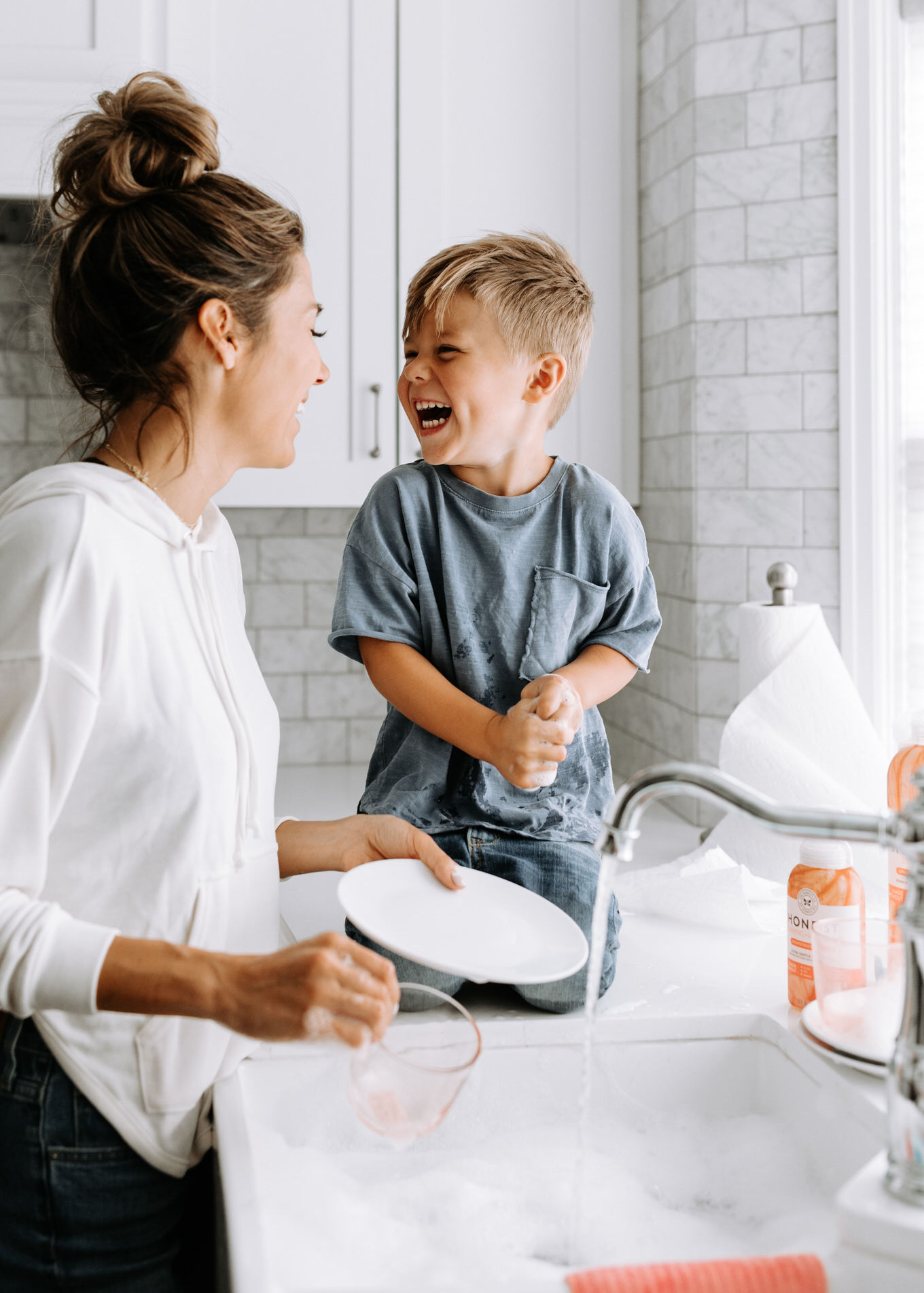 cleaning the kitchen