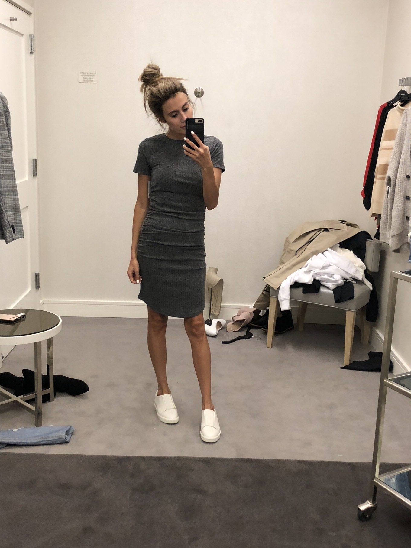 dress and sneakers