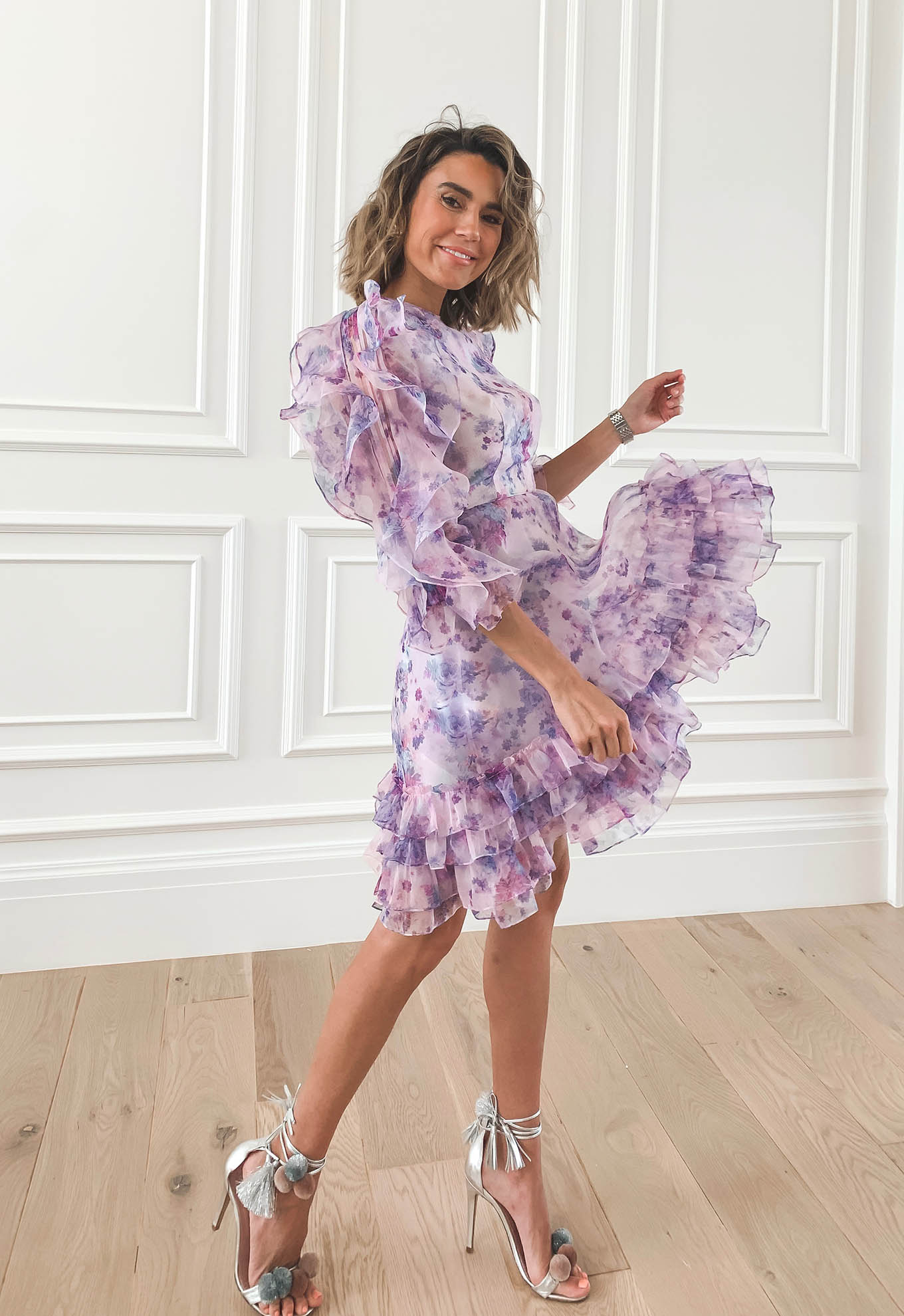 lavender ruffle dress Christine Andrew 