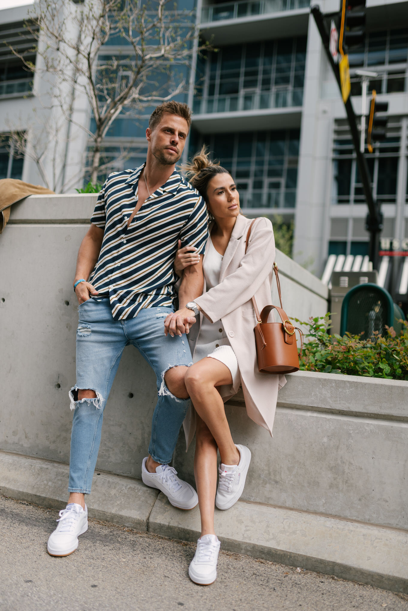 casual dress with white sneakers