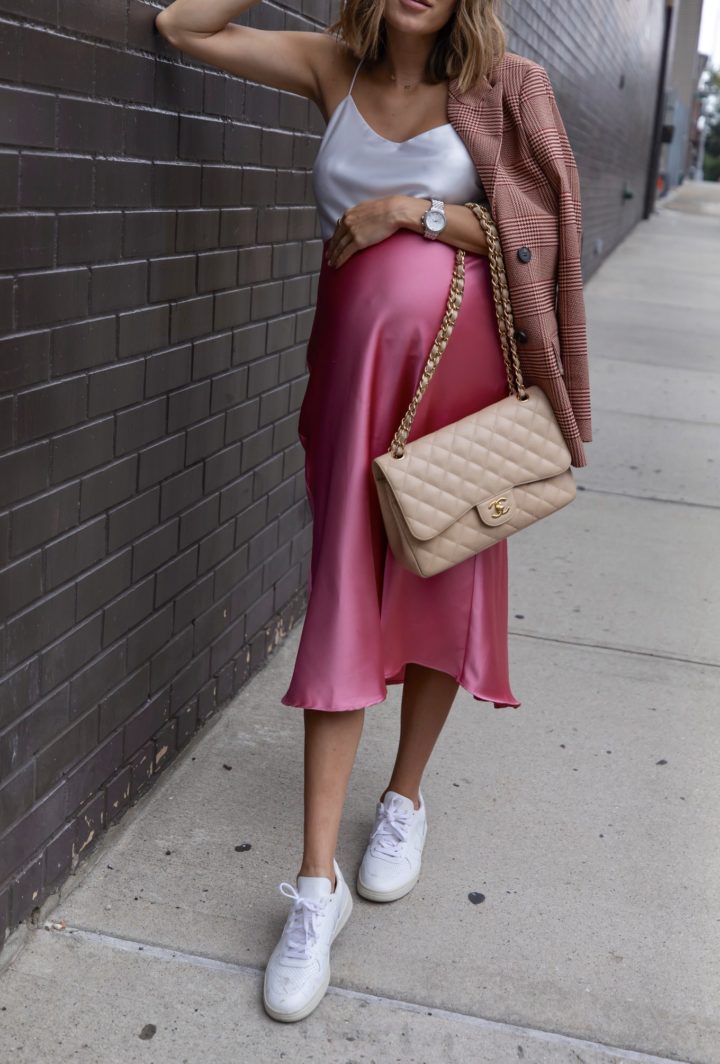 pink satin skirt